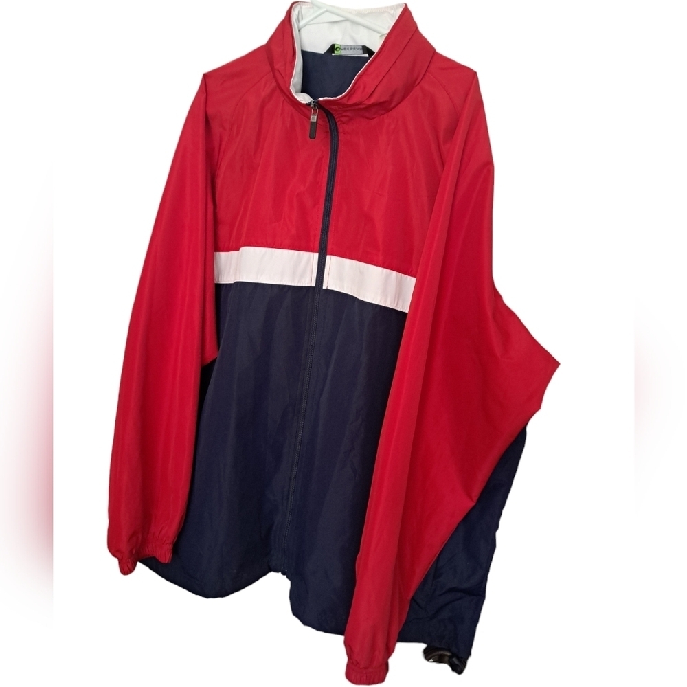 TEK GEAR zip jacket red blue white coastal golf spring lightweight hood men XL